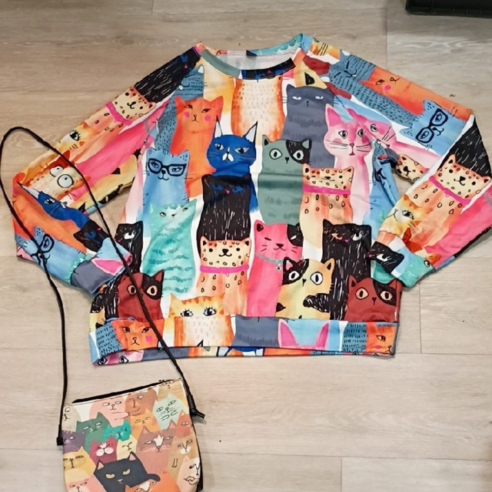Colorful Cat Print Women's Sweatshirt